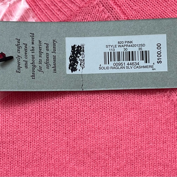 Pink 100% Cashmere Sweater Large Soft Pullover Easter New Tags Spring Luxe Neon - Picture 5 of 11